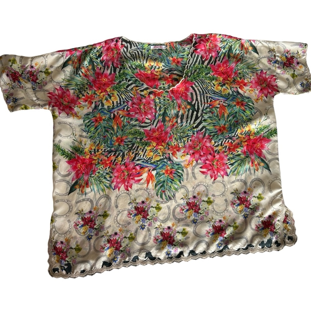 •Johnny Was Silk floral blouse Sz S Like New - Picture 11 of 12